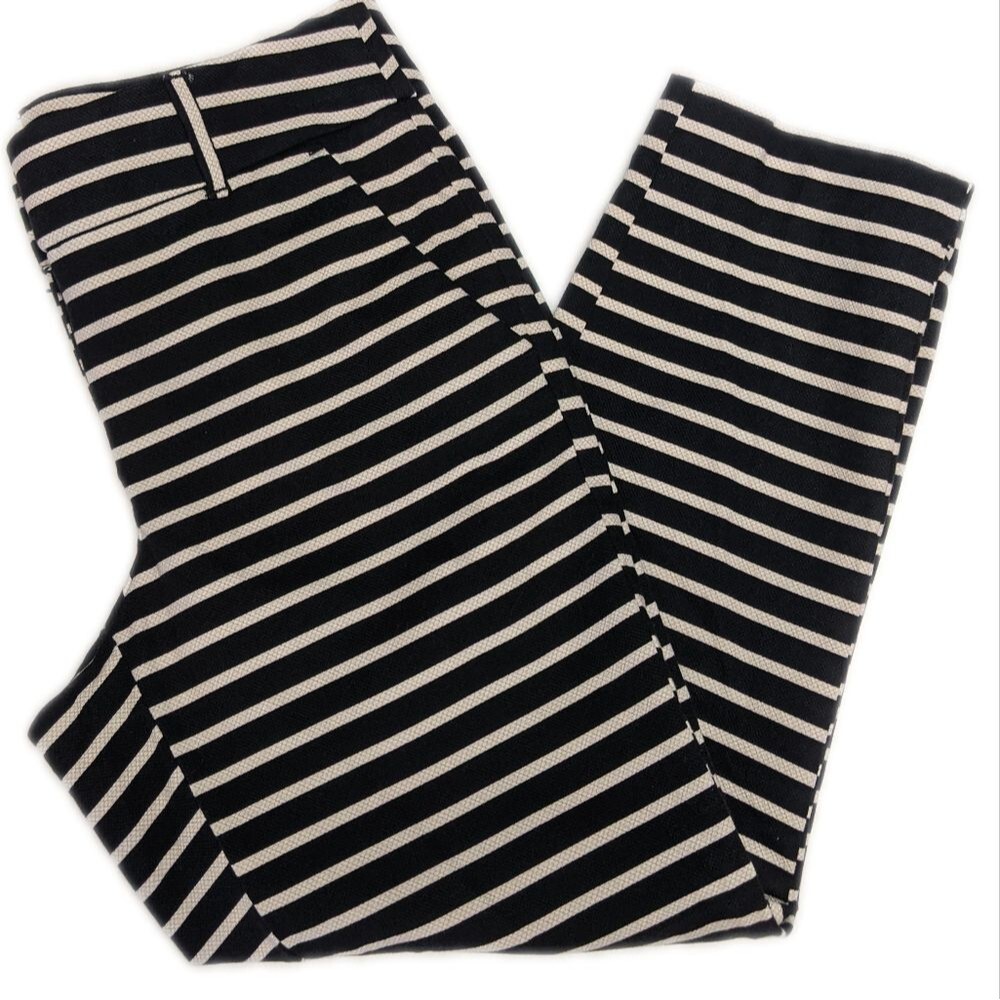 Ann Taylor LOFT Julie, The Riviera Pant, black & white stripes, 98% cotton 4